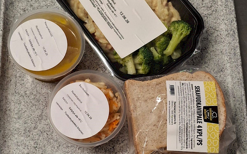 Yhden päivän kotipalveluateriakokonaisuus sisältää pääruuan, tuorepalan tai salaatin sekä jälkiruuan. Asiakkaan niin halutessa mukaan lisätään myös leipäannos.